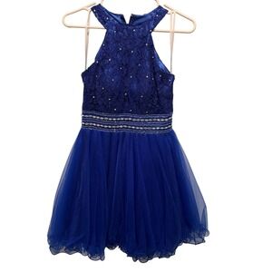 Cindy USA Royal Blue Lace Tulle Homecoming Dress Rhinestone Waist Size S